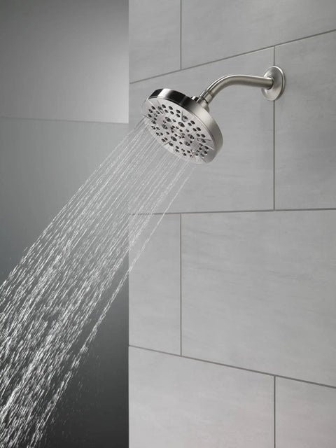 Six Setting Brushed Nickel Shower Head With High Pressure Spray And Pause Feature, 6 Inch Round Stainless Steel, 1.75 GPM Flow