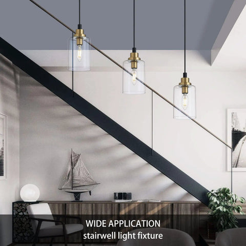 Cool Industrial Black Bathroom Vanity Lights Wall Sconces With Glass Shades shown in a modern stairwell setting with sleek decor.