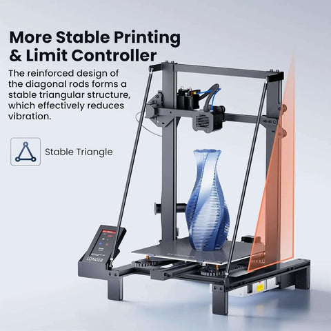 Beefy Build Area FDM 3D Printer with Open Source Board, showcasing stable triangular frame for precise printing and vibration reduction.