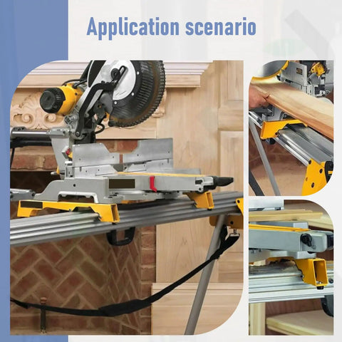 Two Pack Miter Saw Mounting Brackets For Stand Yellow With Easy Attach Clamps And Non Slip Feet Fits DWX723 DWX724 DWX725 DWX725B DW7231 DE7025XJ And More Tool Stands installed with saw displayed