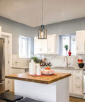 Small Rustic Farmhouse Wooden Pendant Light 1 Light Hanging Ceiling Fixture for kitchen over island, adjustable chain