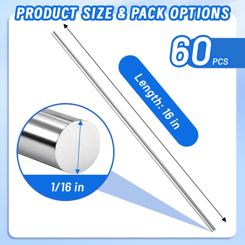 ER308L Stainless TIG Welding Rods Set for 304 Stainless Steel, 1 Sixteenth x 16 Inch Filler Rod, Low Carbon, 60 Pcs, Pro Grade, Heavy Duty, Corrosion Resistant GTAW Welding Wire for Kitchen Equipment, Handrails, Tubing. 1/16 in x 16 in, 60 pcs