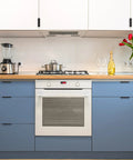 Modern kitchen setup with blue drawers featuring 6 Pack Finger Pulls For Cabinets With 76mm Hole Center And 102mm Overall Length Black Edge Pulls.