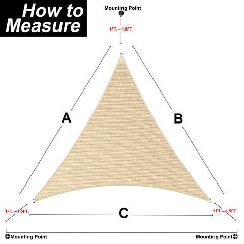 Diagram showing measurements of Triangle Shade Sail Canopy for Outdoor Patio Garden, 5 x 5 x 5 Feet, 185 GSM Fabric.