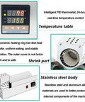 Heavy Duty Electric Wine Bottle Cap Shrinker Machine Stainless Steel Heat Sealer With Digital Thermostat showing temperature control and shrink part details.