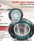 Inner view of No Sweat Electric Commercial Salad Spinner 22 Liter Auto Timer Vegetable Dryer showing double-layer stainless steel design.
