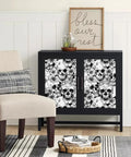 Dope Gothic Peel And Stick Wallpaper With Sugar Skull Floral Pattern For Bedroom In Black And White on cabinet doors