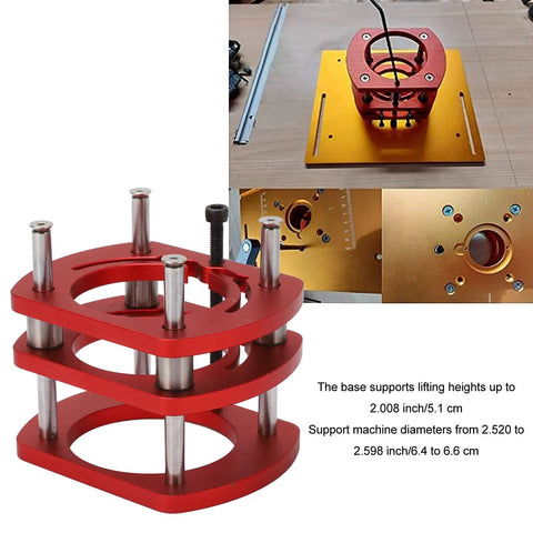 Heavy Duty Aluminum Router Lifter System With 2.008 Inch Lift Crank Handle 4 Jaw Clamp For Small Trimming Machines DIY Woodworking Router Table Upgrade For Precise Cuts, red aluminum base