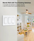 3 Way Wireless Light Switch And Receiver Kit With 200 Ft RF Long Range, Easy No Rewire Install, Instant On Off Remote, Works Without WiFi, Simple Setup For Living Room, Bedroom And Hallway Lighting on three-gang wall plate in living room