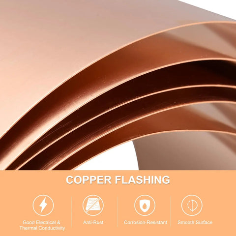 Close-up of 8 Inch Copper Flashing Sheet Roll 99.9 Percent Pure Copper Strip for Electrical Do It Yourself Projects 2500mm By 200mm