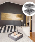 Multi Pocket Cloth Drawer Organizer For Bras Socks Ties And Briefs A Big Time Game Changer For Your Closet showing neatly arranged bras in a grey fabric box.
