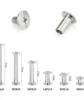 Kickass Chicago Screw Binding Kit With Nickel Plated Posts And Assorted Fasteners For Smooth Leather Crafting Built Tough, showing M5 screws in various lengths.