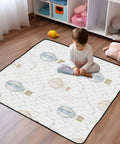 Child sitting on Cartoon Hot Air Balloon Baby Play Mat For Floor 50 By 50 Inch Soft Anti Slip Crawling Waterproof Foldable Mat
