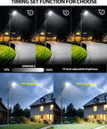 Heavy Duty Commercial Solar Street Light Featuring Badass 6500K Daylight LEDs showing dimming functions at adjustable brightness levels.