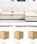 Oversized Modular Sectional Sofa With Movable Ottoman 112 Inch Four Seat L Shaped Corduroy Couch In Beige setup with packaging
