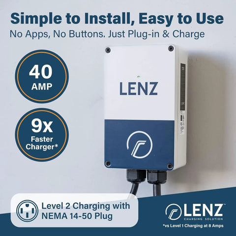 Level 2 EV Charger 40 Amp 9.6 kW 240V Wall Mounted EVSE For Fast Home Charging With NEMA 14 50 Plug J1772 Connector view