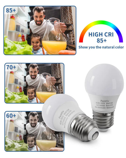 Super Bright 5W LED Refrigerator Light Bulb With E26 Base 120V 5000K Daylight Not Dimmable Replaces 40W Incandescent No More Dark Corners