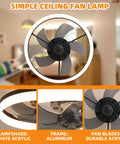 20 Inch Modern Bladeless Ceiling Fan With Lights Remote Control 6 Speeds 3 Color Options Dope Geometric Design Black Low Profile Flush Mount Ceiling Fan For Kitchen Bedroom Living Room with aluminum frame and acrylic lampshade