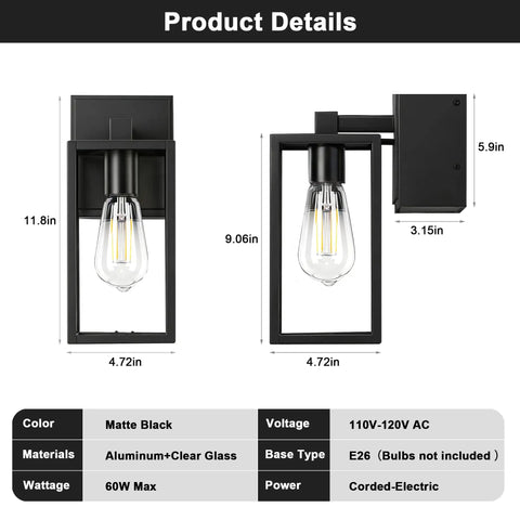 Outdoor Motion Sensor Porch Light With Dual GFCI Outlets Dusk To Dawn Wall Light dimensions and specifications
