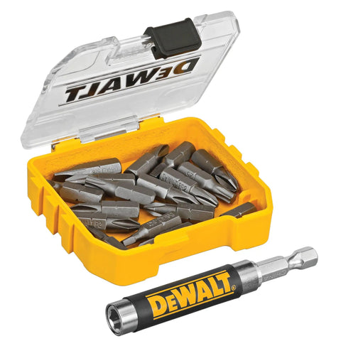 Go-To 18-Piece Compact Magnetic Drive Guide Set With Clear Lid, Yellow Finish, And Connectable Storage For Easy Bit Access