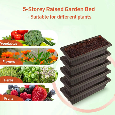5 Tier Elevated Garden Bed With Lockable Caster Wheels For Freestanding Vertical Growing, Includes Five Planter Boxes shown