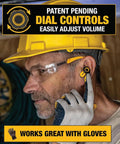 Construction worker adjusting Jobsite Pro X2 True Wireless Earbuds With Active Noise Canceling, Glove Friendly Dial Control