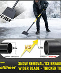 Flat Shovel Heavy Duty Garden Tool With Long Handle, Multipurpose Lawn Edging And Weeding Shovel, Floor Scraper, Snow And Ice Shovel For Driveways, Durable Quenched Steel Blade, 60 Inch Length in use during winter snow removal