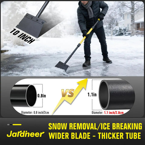 Flat Shovel Heavy Duty Garden Tool With Long Handle, Multipurpose Lawn Edging And Weeding Shovel, Floor Scraper, Snow And Ice Shovel For Driveways, Durable Quenched Steel Blade, 60 Inch Length in use during winter snow removal