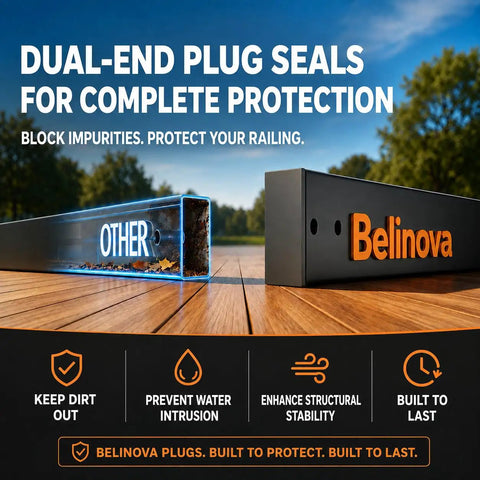 Dual-end plug seals for railing protection, preventing dirt and water intrusion, ideal for enhancing stability.
