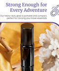 Black Ultraviolet Glass Roller Bottle 15 Ml Essential Oil Bottle With Glass Ball Roll On Tip against a travel-themed background