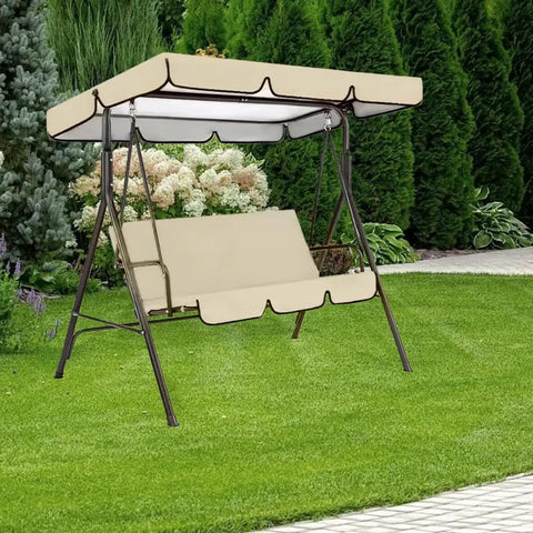 Replacement Canopy For Outdoor Swing 77x50 Inch Beige Oxford Cloth Roof Cover UV Weatherproof Waterproof All Weather Shade Top