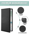 Front view of Car Registration And Insurance Holder With Magnetic Closure For Docs Cards And License, durable PU leather, black.