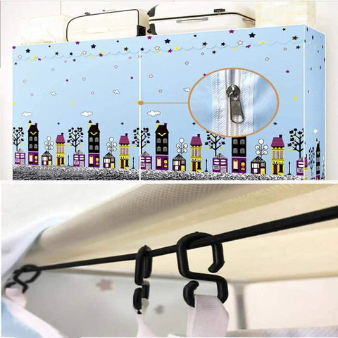 Portable Hanging Closet Wardrobe Freestanding Storage Organizer With Seriously Solid Steel Pipe Construction And Easy Quick Snap Assembly Fabric Clothes Shoe Cabinet Boss Level Storage with colorful city design and zipper.