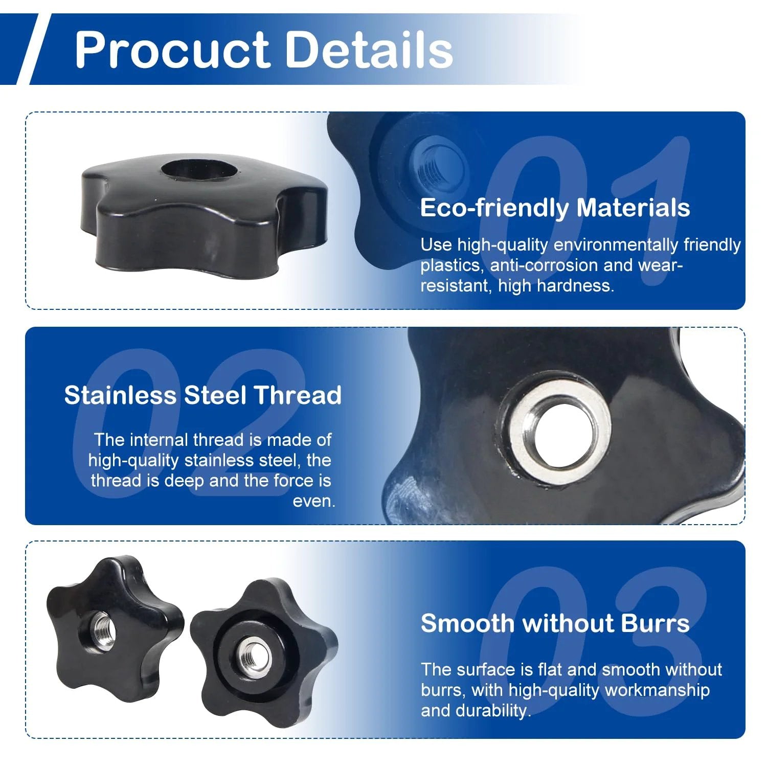 7 Pcs 5/16-18 Thread Knob Nuts Black Star Knobs ✓