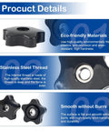 Set of seven black 5/16-18 star knobs with stainless-thread inserts for jigs and drilling machines.