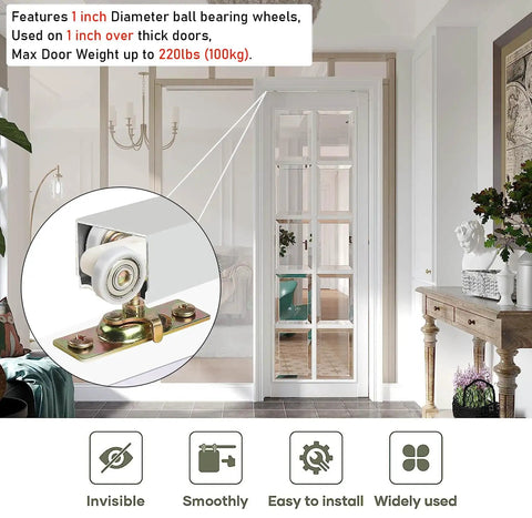 Two Pack Sliding Pocket Door Rollers Replacements Top Hanger Kit For Smooth Glide Sliding Door Hardware Wheels Ball Bearing