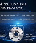 Diagram showing specifications of Rear Wheel Bearing And Hub Assembly Fits VW Beetle 12 19 32mm Bearing CC 09 17 FWD