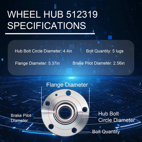 Diagram showing specifications of Rear Wheel Bearing And Hub Assembly Fits VW Beetle 12 19 32mm Bearing CC 09 17 FWD