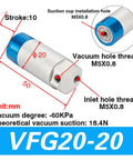 Diagram showing dimensions and threads of the Heavy Duty Mechanical Arm Gripper Cylinder For Pneumatic Automation High Performance Actuator With Vacuum Generator And Suction Cup Great For Robotics Machinery And Industrial Manufacturing.