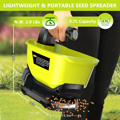 Electric Grass Seed Spreader For Ryobi ONE Plus 18V Batteries, handheld, 3.7L capacity, lightweight, spreading seeds on lawn