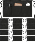 12 Pack Black Waitress Aprons With 3 Pockets, Waist Aprons For Women And Men, Commercial Server Half Aprons With Extra Long Straps