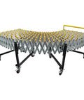 Flexible Portable Conveyor Featuring Abs Rollers Adjustable 47 To 177 Inch Telescopic Gravity Belt view with yellow rollers and adjustable frame.