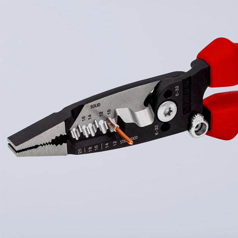 Pro Grade Multifunction Wire Stripper Pliers For Electricians with cutting blades and red ergonomic handles