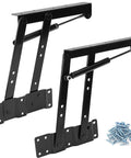 Super Strong Cold Rolled Steel Gas Lift Table Hinges 1 Pair Handles with mounting screws and black rust-proof finish.