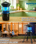 Indoor Outdoor Bug Trap Zapper With UV Light And Fan 800 Volt Stun Grid Delivers 530 Sq Ft Coverage Silent Insect Killer For Mosquitoes Flies Gnats Patio Yard Home Garage, shown indoors and outdoors