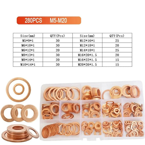 Solid Annealed Pure Copper Flat Washers Kit Vibrant Orange M5 To M20 With 1Mm And 2Mm Thickness Ideal For Hardcore Auto Repair...