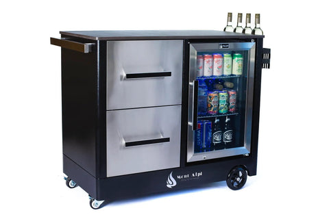 Large 48 Inch Stainless Steel Outdoor Kitchen Island On Wheels With Ceramic Top Rolling Bar Cart Grill Station