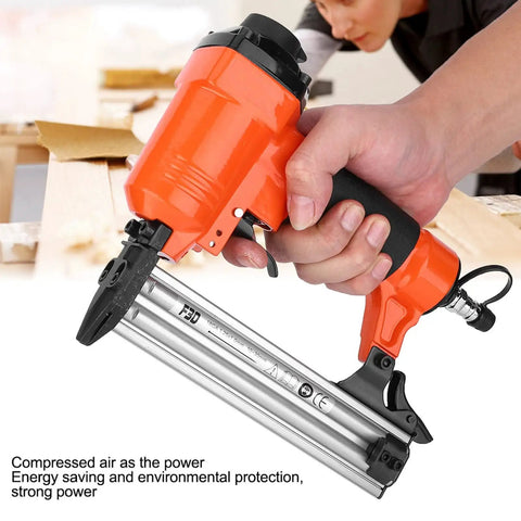 Heavy Duty Industrial Air Brad Nailer Pneumatic Straight Nail Gun for 30Mm Steel Nails in use, highlighting powerful compressed air mechanism.