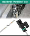 Nissan CVT Transmission Dipstick Replacement OEM 31086 JA00A Fits Altima 2007-2023 Rogue 2013-2023 Maxima Murano 2006-2023 Oil Level Dipstick Indicator Gauge in engine bay close-up