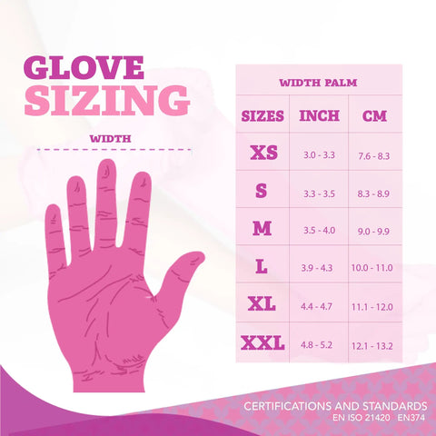 Pink 4 Mil Nitrile Gloves Latex Free Powder Free Chemical Resistant For Estheticians Nail Techs Cleaning Cooking Tattoos Bulk Case Of 1000 glove sizing chart